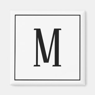 Monogramm Schwarz auf dem weißen Quadrat Magnet