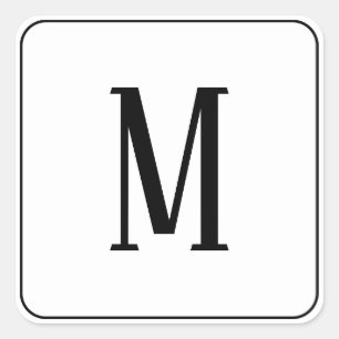 Monogramm-Schwarz-auf-Weiß-Quadrat-Aufkleber Quadratischer Aufkleber