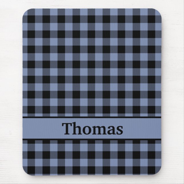 Monogramm Schwarz-Blau-Karo, Buffalo-Karo Mousepad (Vorne)