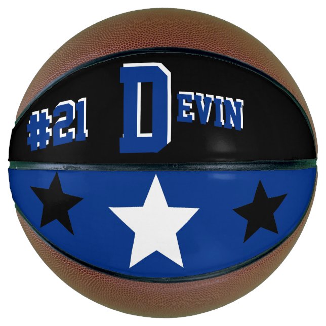 Monogramm Schwarz, Blau und Weiß Basketball (Vorderseite)