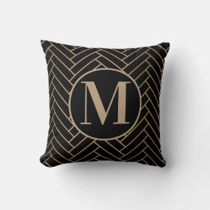 Monogramm schwarz, braun und Gold elegant Kissen