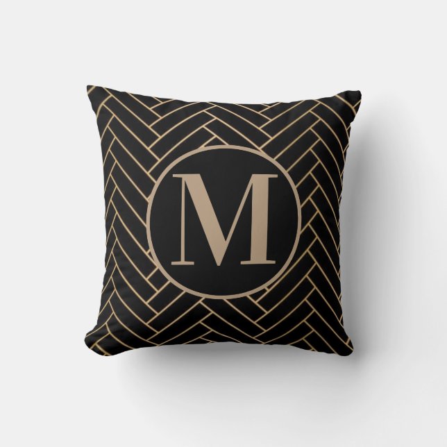 Monogramm schwarz, braun und Gold elegant Kissen (Vorderseite)