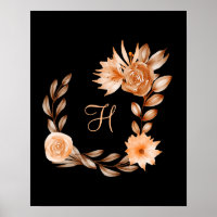 Monogramm Schwarz Braun und Pfirsich Blumen