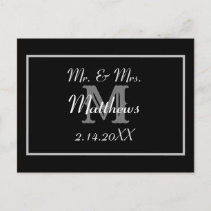 Monogramm Schwarz Bräutigam Datum Hochzeit Danke  Postkarte