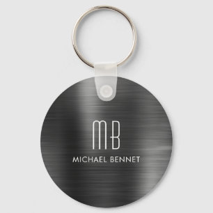 Monogramm Schwarz Faux gebürstetes Metall Schlüsselanhänger
