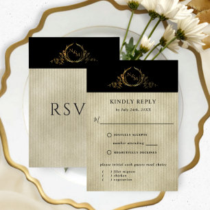 Monogramm Schwarz/Gold Champagner ohne Mahlzeiten RSVP Karte