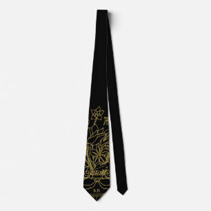 Monogramm Schwarz Gold Floral Handgezeichnete Lini Krawatte
