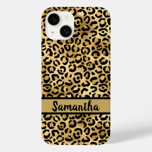 Monogramm Schwarz Gold Leopard Gepard Druck Case-Mate iPhone 14 Hülle