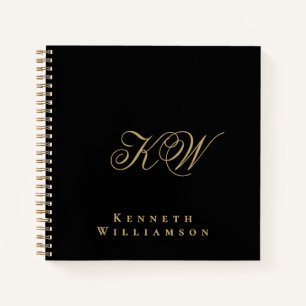 Monogramm Schwarz Gold Minimalistisch Elegant Herr Notizbuch