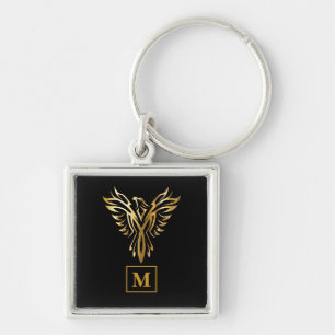 Monogramm Schwarz & Gold Phoenix Rising Accessoire Schlüsselanhänger