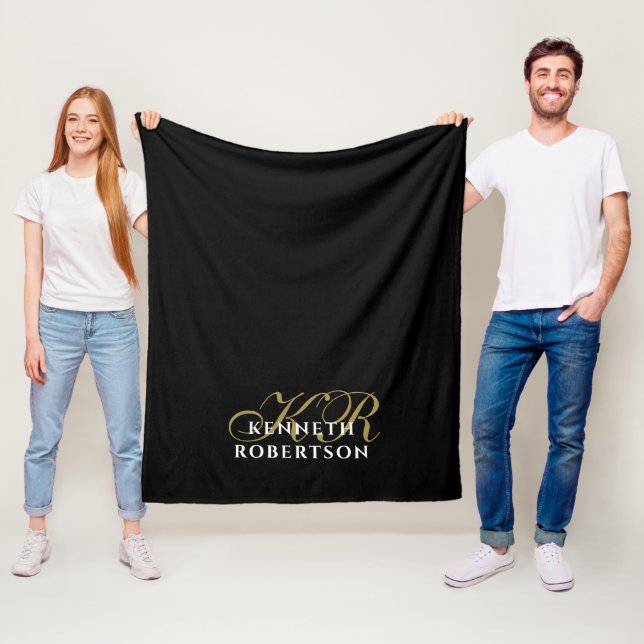 Monogramm Schwarz Gold Weiß Minimalistisch Elegant Fleecedecke (Beispiel)