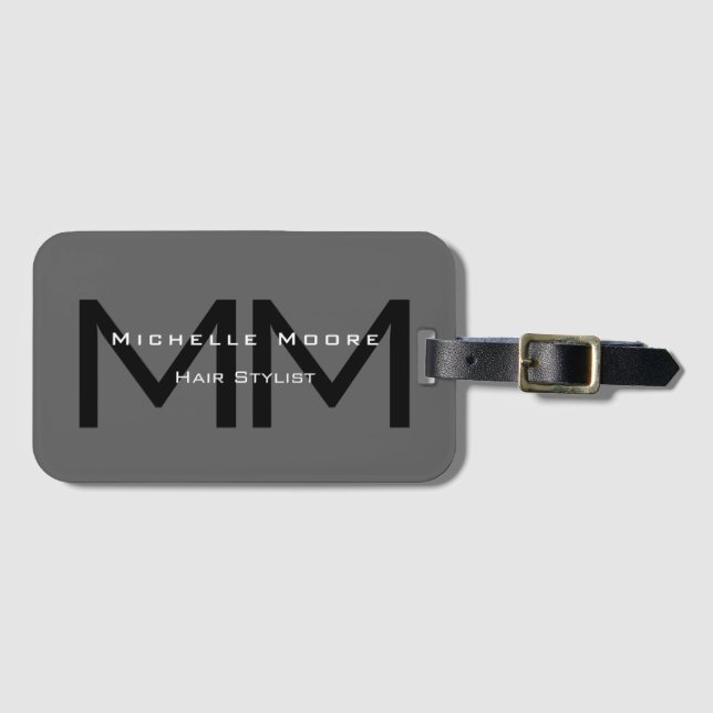 Monogramm Schwarz Grau Initialen Name Beruf Gepäckanhänger (Vorderseite (Horizontal))
