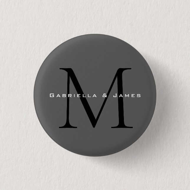 Monogramm Schwarz Grau Kalligrafie Button (Vorderseite)