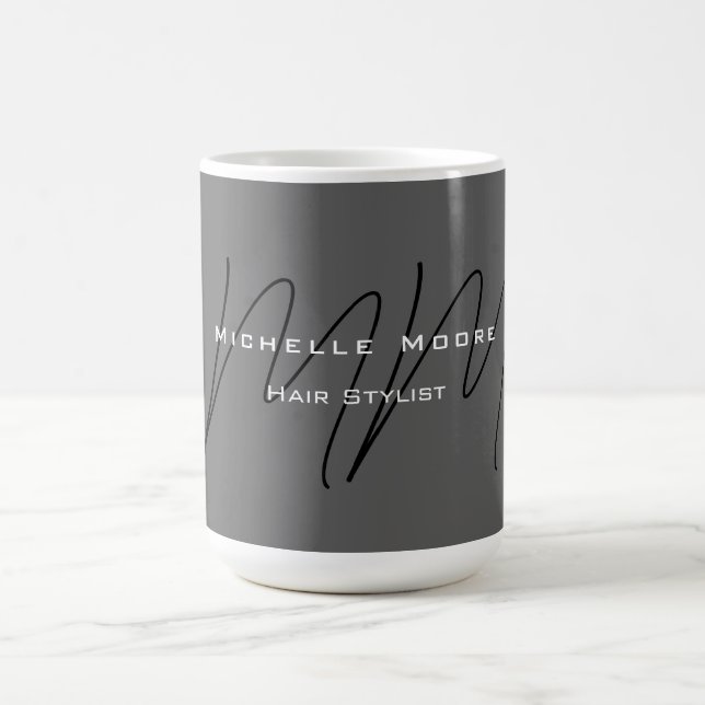 Monogramm Schwarz Grau Kalligrafie  Kaffeetasse (Mittel)