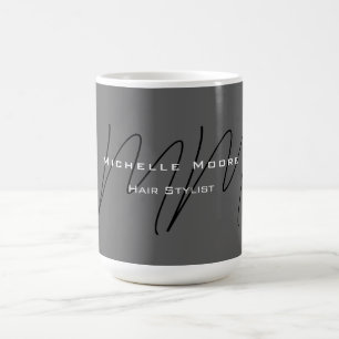 Monogramm Schwarz Grau Kalligrafie  Kaffeetasse