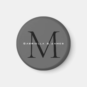 Monogramm Schwarz Grau Kalligrafie Magnet