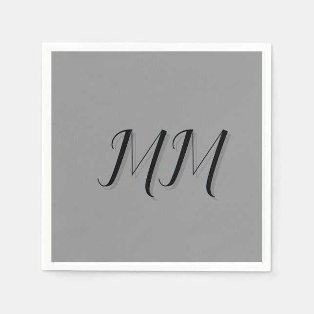 Monogramm Schwarz Grau Kalligrafie  Serviette (Vorderseite)