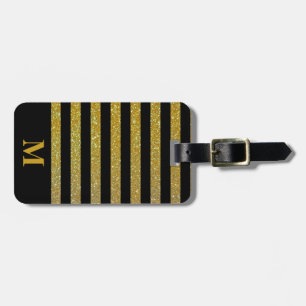 Monogramm Schwarz/Imitat Gold Glitzer Streifen Gepäckanhänger