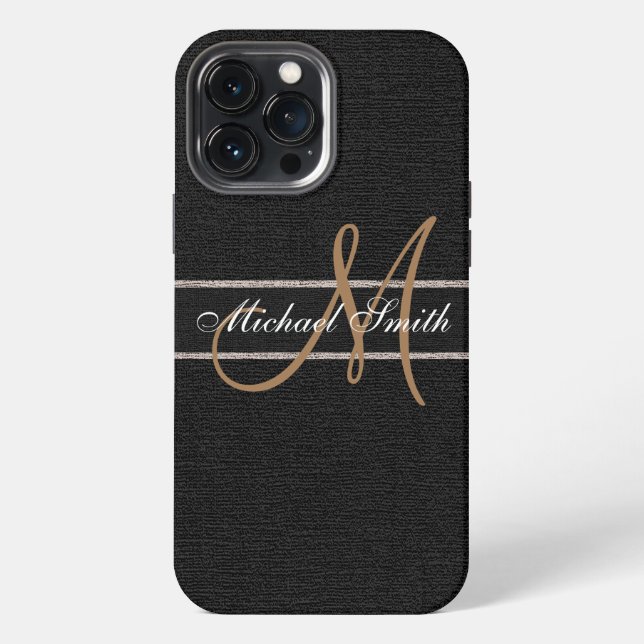 Monogramm Schwarz Jute Leinen Rustikal iPhone Hülle (Rückseite)