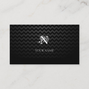 Monogramm Schwarz mit Chevron-Muster Visitenkarte