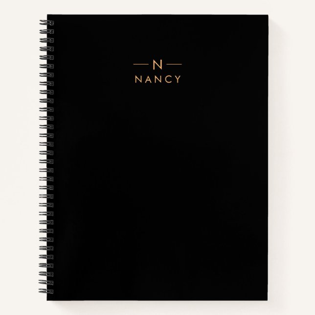 Monogramm Schwarz, modern Minimalistisch elegant Notizbuch (Vorderseite)