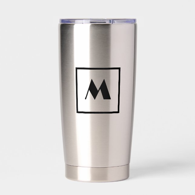 Monogramm Schwarz modern Thermobecher (Vorderseite)