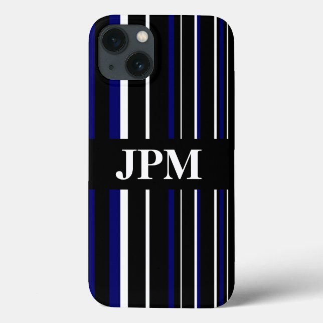 Monogramm Schwarz, Navy Blau, Weißer Strichcodestr Case-Mate iPhone Hülle (Rückseite)