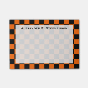 Monogramm Schwarz-Orange-Schachbrettmuster Post-it Klebezettel