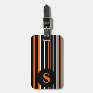 Monogramm Schwarz, orange, Strichcodestreifen Gepäckanhänger