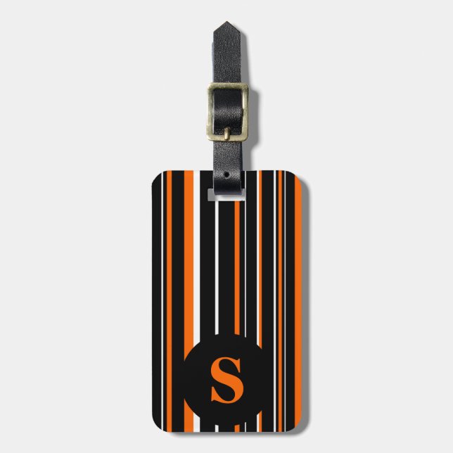 Monogramm Schwarz, orange, Strichcodestreifen Gepäckanhänger (Vorderseite vertikal)