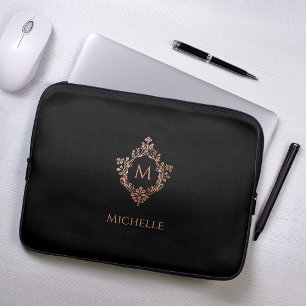 Monogramm Schwarz Rosa Elegantes Rose Gold Wappen  Laptopschutzhülle