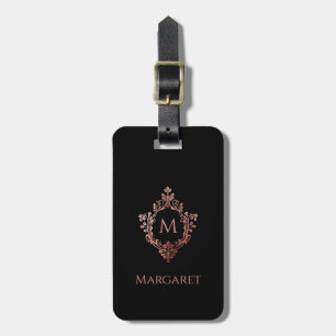 Monogramm Schwarz Rosa Initiale & Wappen Elegant V Gepäckanhänger