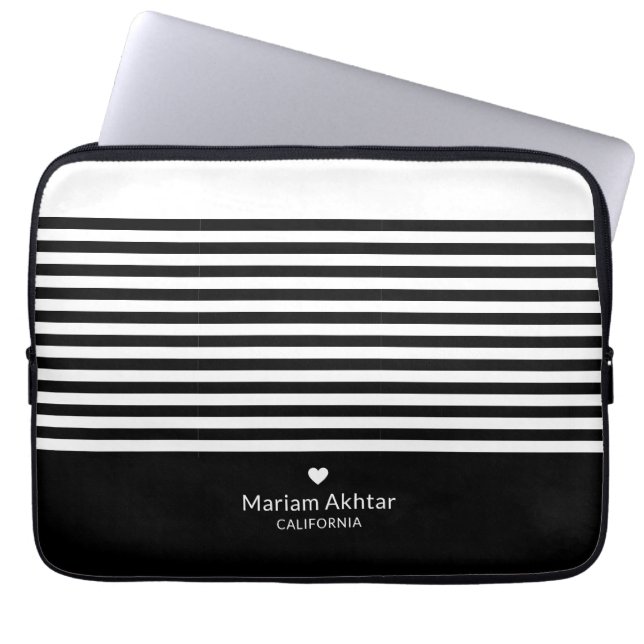 Monogramm-Schwarz-Streifen-Trendy-Chic-Script-Mode Laptopschutzhülle (Vorderseite)