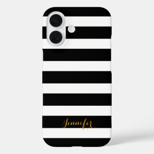 Monogramm Schwarz und Gold Classic Streifen iPhone 16 Hülle