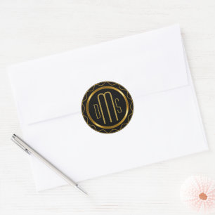 Monogramm Schwarz und Gold-Design Runder Aufkleber