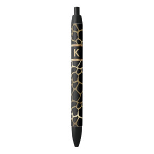 Monogramm Schwarz und Gold Giraffen Muster Kugelschreiber