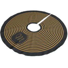 Monogramm Schwarz und Matte Gold gestreift Polyester Weihnachtsbaumdecke