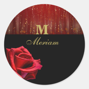 Monogramm Schwarz und Rote Rose Rundkleber Runder Aufkleber