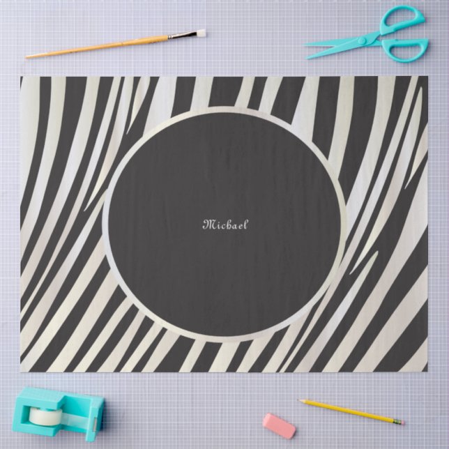Monogramm Schwarz und Silber Streifen Zebra Muster Seidenpapier (Basteln)