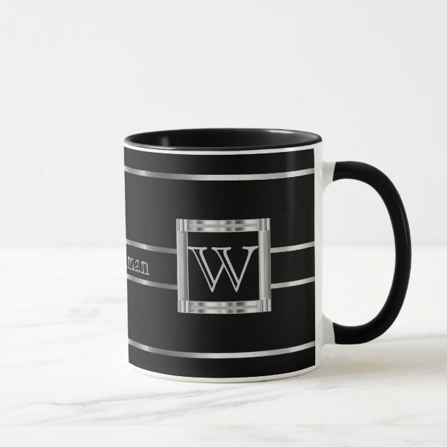 Monogramm Schwarz und Silber  Tasse (Rechts)