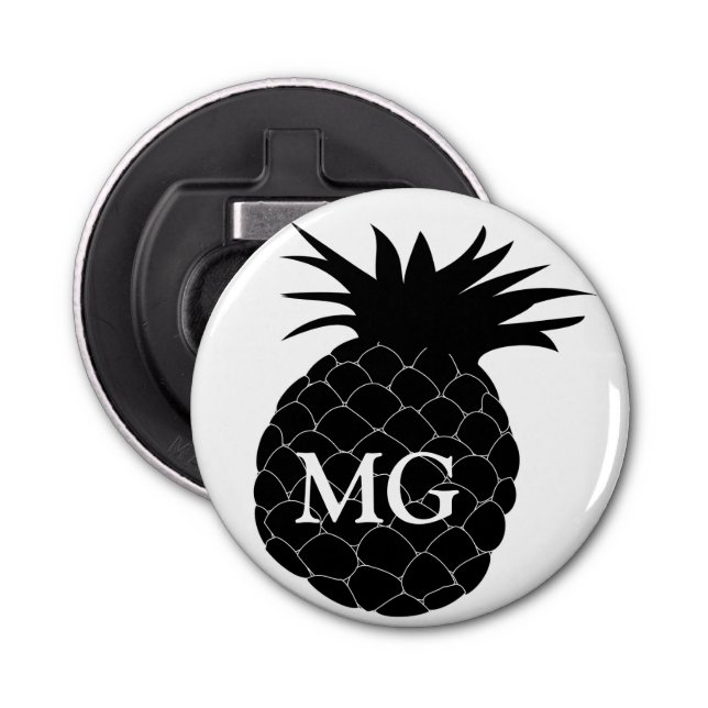 Monogramm Schwarz-Weiß-Ananas Flaschenöffner (Vorderseite)