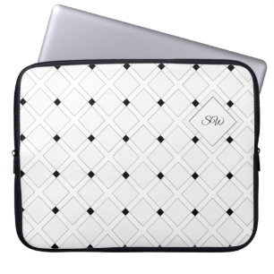 Monogramm Schwarz-Weiß Art Deco Quadrate Laptopschutzhülle