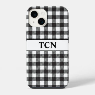 Monogramm Schwarz-Weiß-Büffel-Karo-Trend iPhone 14 Hülle