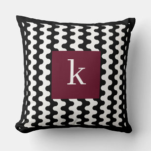 Monogramm Schwarz Weiß Burgund Fett Wellenmuster Kissen