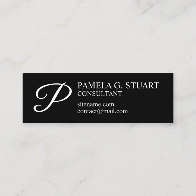 Monogramm Schwarz-Weiß-Elegant Mini Visitenkarte (Vorderseite)