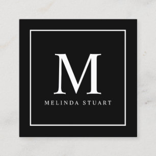 Monogramm Schwarz-Weiß-Elegant Quadratische Visitenkarte