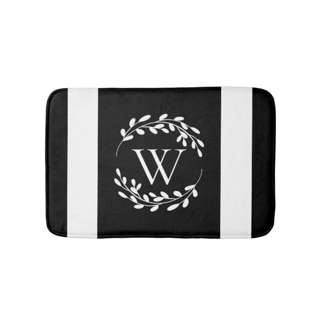 Monogramm Schwarz-Weiß-Floral Badematte (Vorderseite)