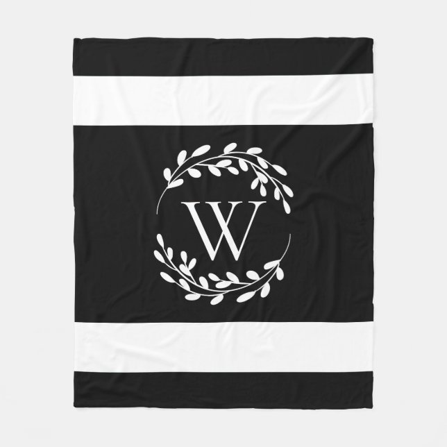Monogramm Schwarz-Weiß-Floral Fleecedecke (Vorderseite)
