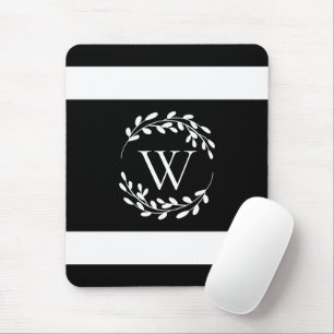 Monogramm Schwarz-Weiß-Floral Mousepad
