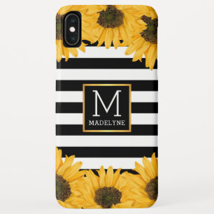 Monogramm Schwarz-weiß gestreifte Sonnenblume Gold Case-Mate iPhone Hülle